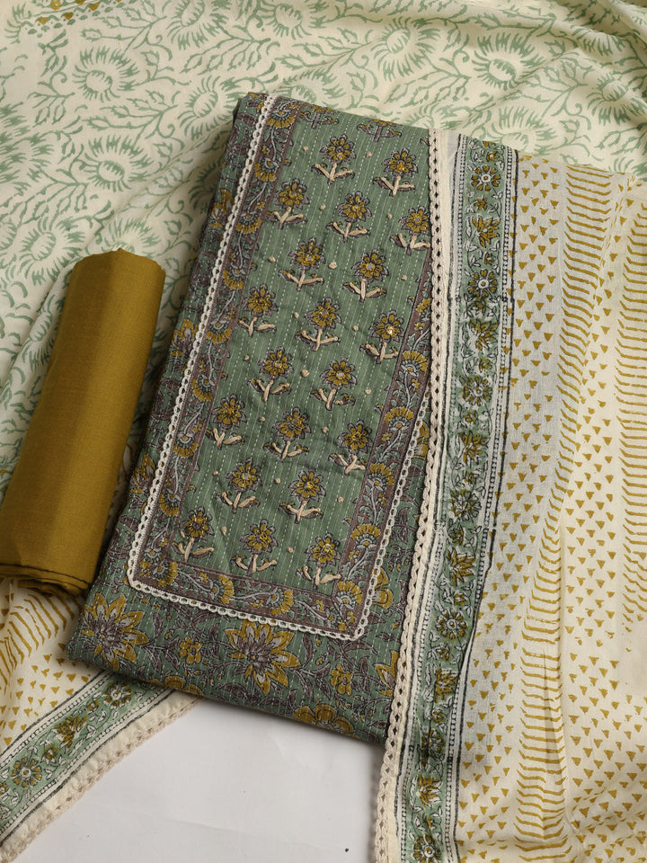 Printed Cotton Blend Unstitched Suit With Dupatta