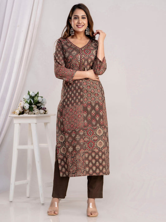 Printed Cotton Kurti With Pants