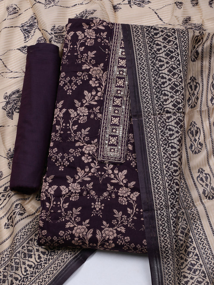 Printed Cotton Blend Unstitched Suit With Dupatta