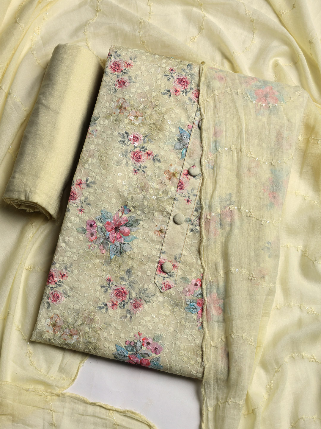 Embroidered Cotton Blend Unstitched Suit With Dupatta