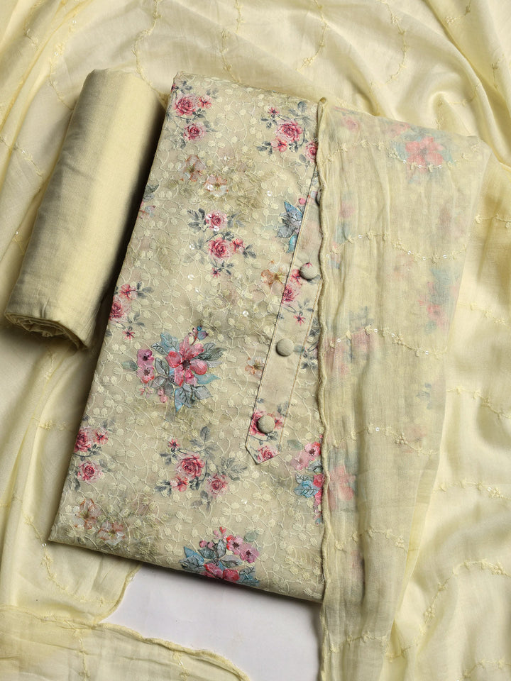 Embroidered Cotton Blend Unstitched Suit With Dupatta