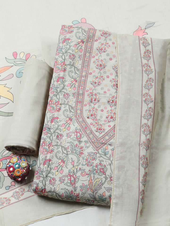 Printed Muslin Unstitched Suit With Pant &amp; Dupatta