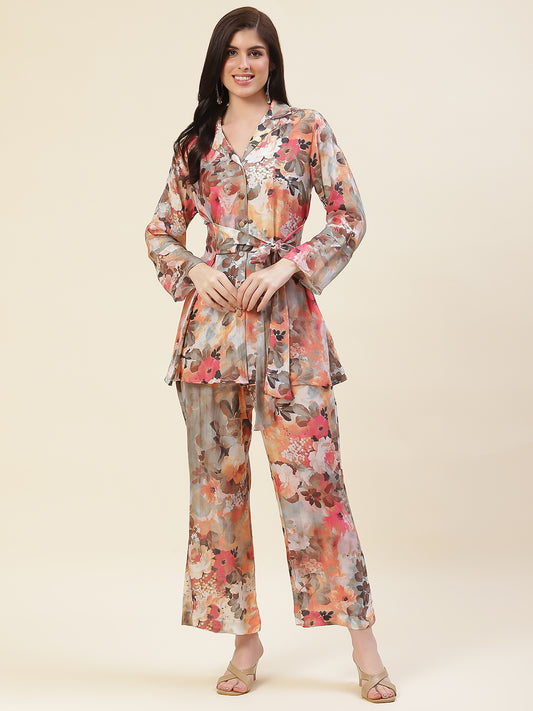 Multicolored Co-ord Set Short Kurta With Flared Pants