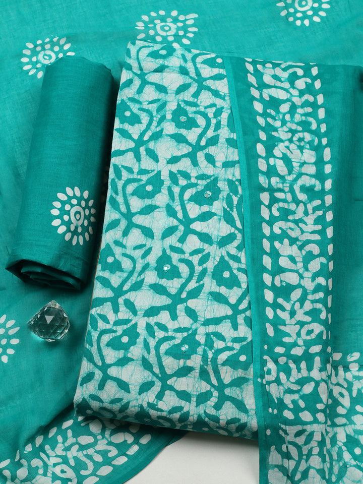 Printed Cotton Blend Unstitched Suit With Pant &amp; Dupatta