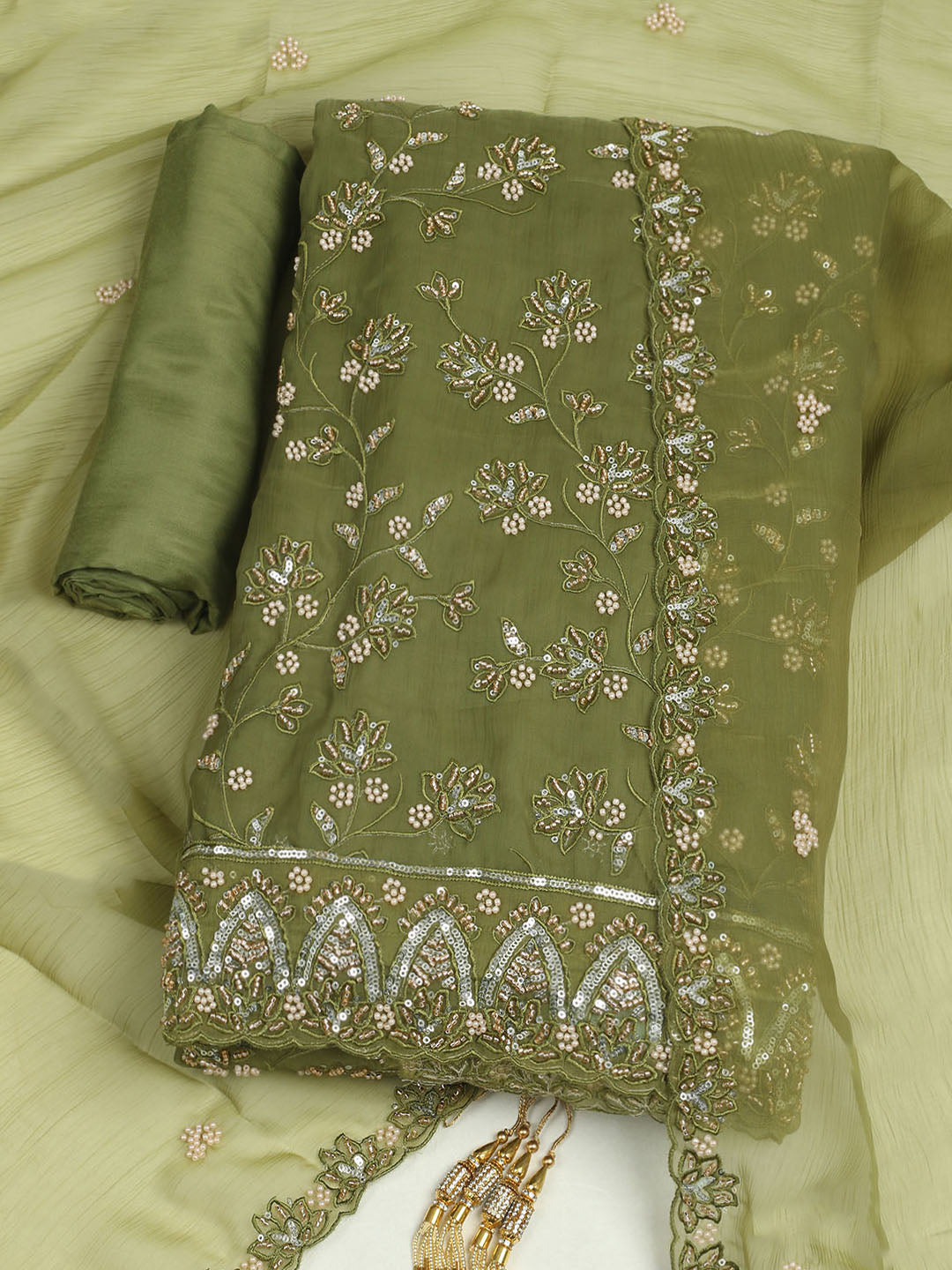 Embroidered Chiffon Unstitched Suit With Dupatta