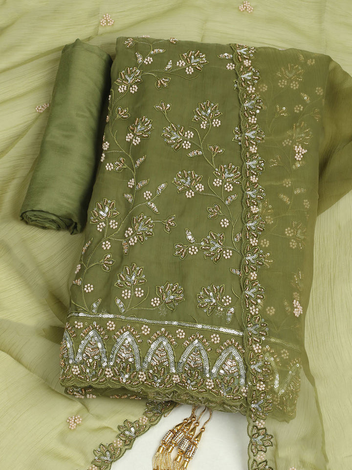 Embroidered Chiffon Unstitched Suit With Dupatta