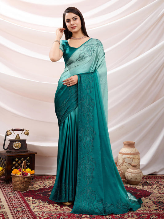 Stone Work Satin Woven Saree