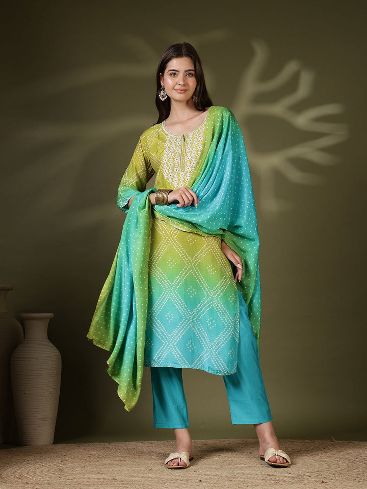 Printed Muslin Kurta With Pant &amp; Dupatta