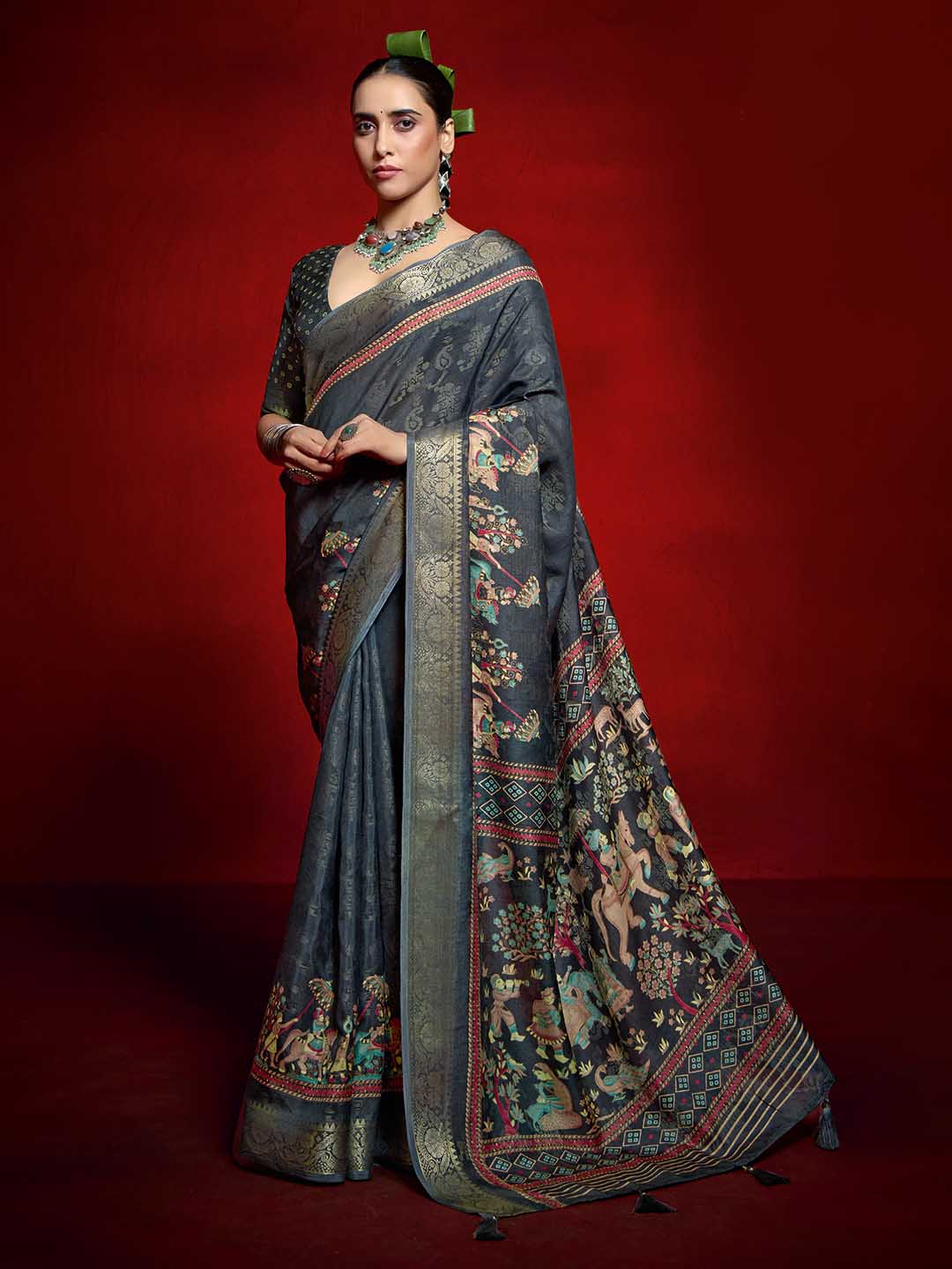 Abstract Printed Art Silk Saree