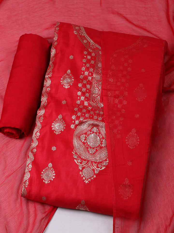 Woven Design Chanderi Unstitched Suit With Pant &amp; Dupatta