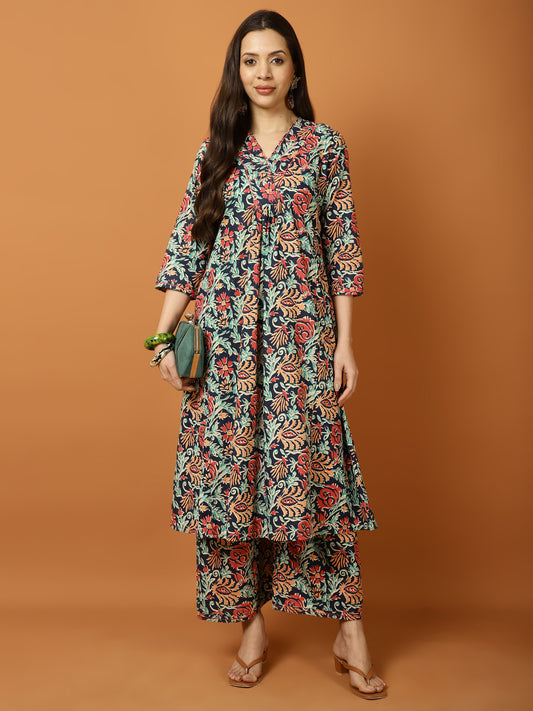 Printed Cotton Blend Kurta With Palazzo