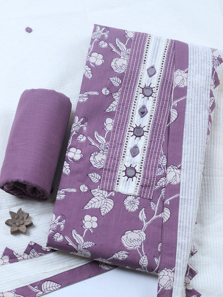 Embroidered Cotton Blend Unstitched Suit With Pant &amp; Dupatta