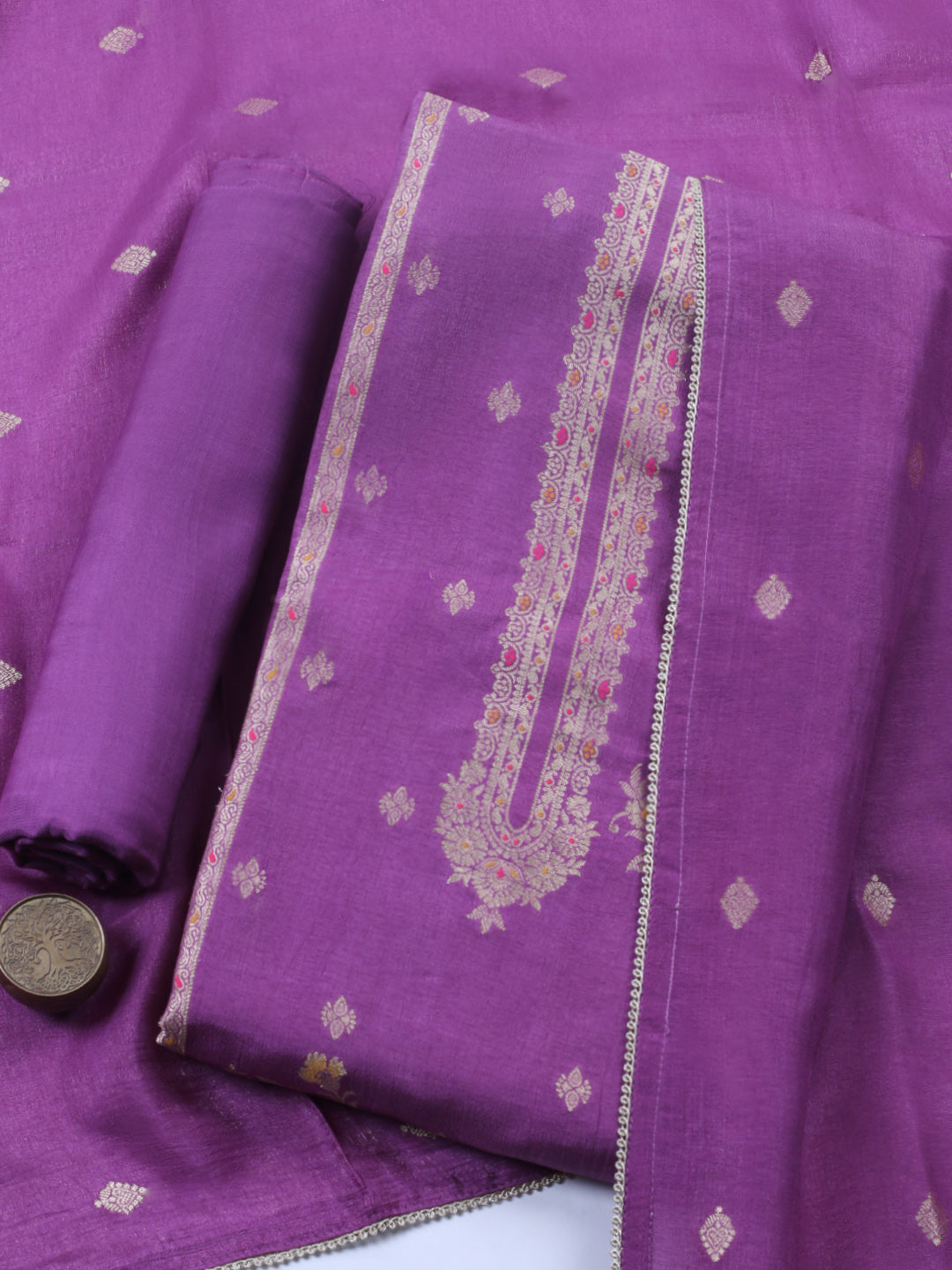 Woven Design Chanderi Unstitched Suit With Pant &amp; Dupatta