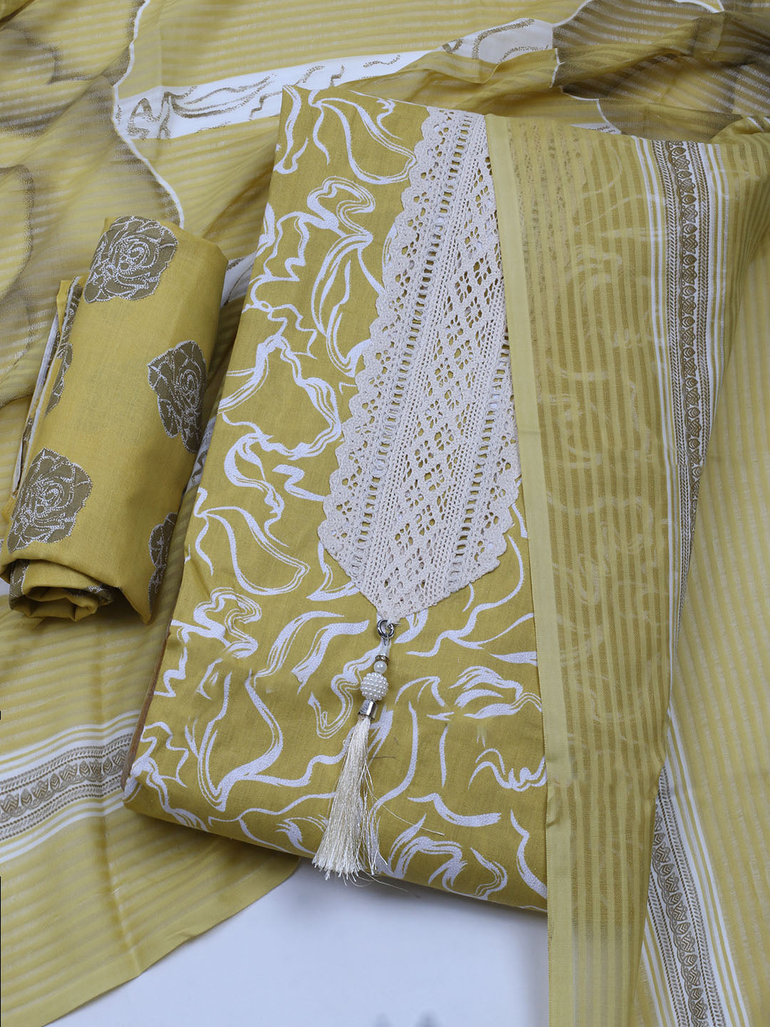 Printed Cotton Blend Unstitched Suit With Dupatta