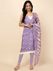 Neck Embroidered Printed Linen Unstitched Suit With Dupatta