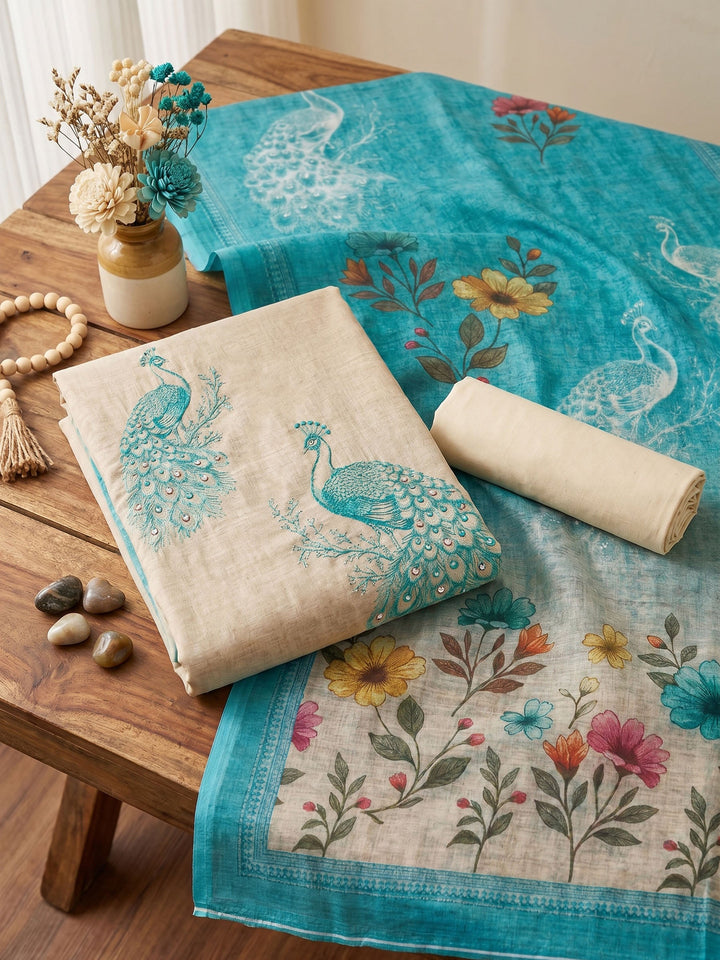 Printed Linen Unstitched Suit With Dupatta