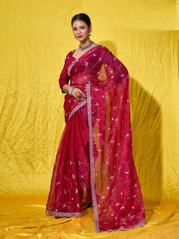 Sequence Embroidery Organza Saree