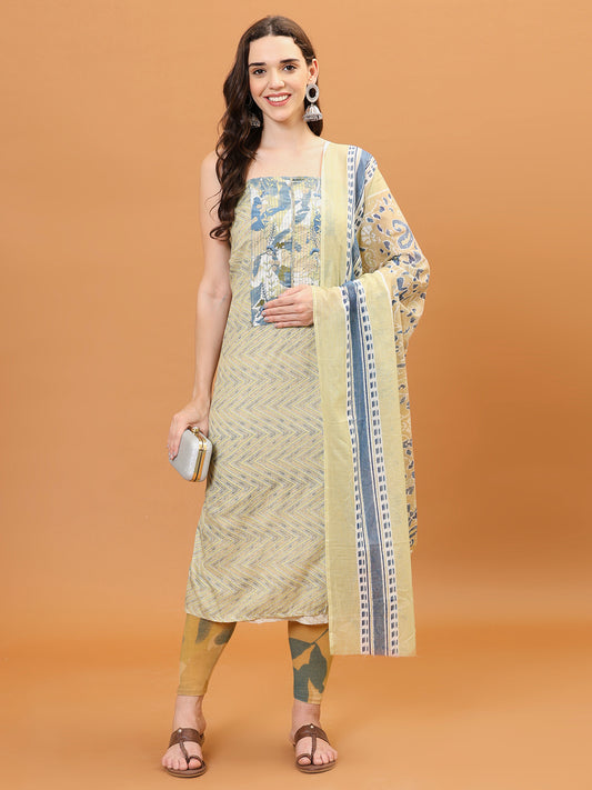 Neck Embroidered Cotton Blend Unstitched Suit Piece With Dupatta