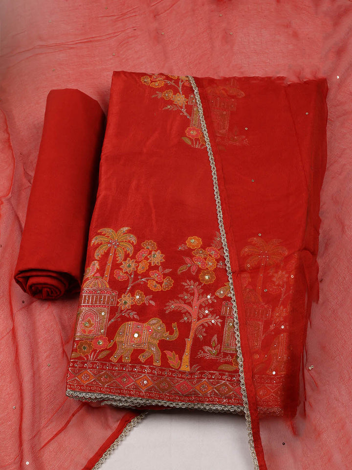 Woven Design Chanderi Unstitched Suit With Pant &amp; Dupatta