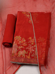 Woven Design Chanderi Unstitched Suit With Pant & Dupatta