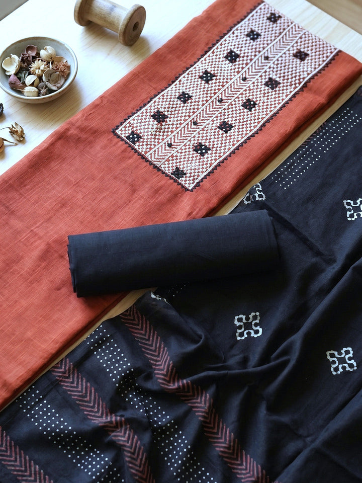 Printed Cotton Blend Unstitched Suit With Pant &amp; Dupatta