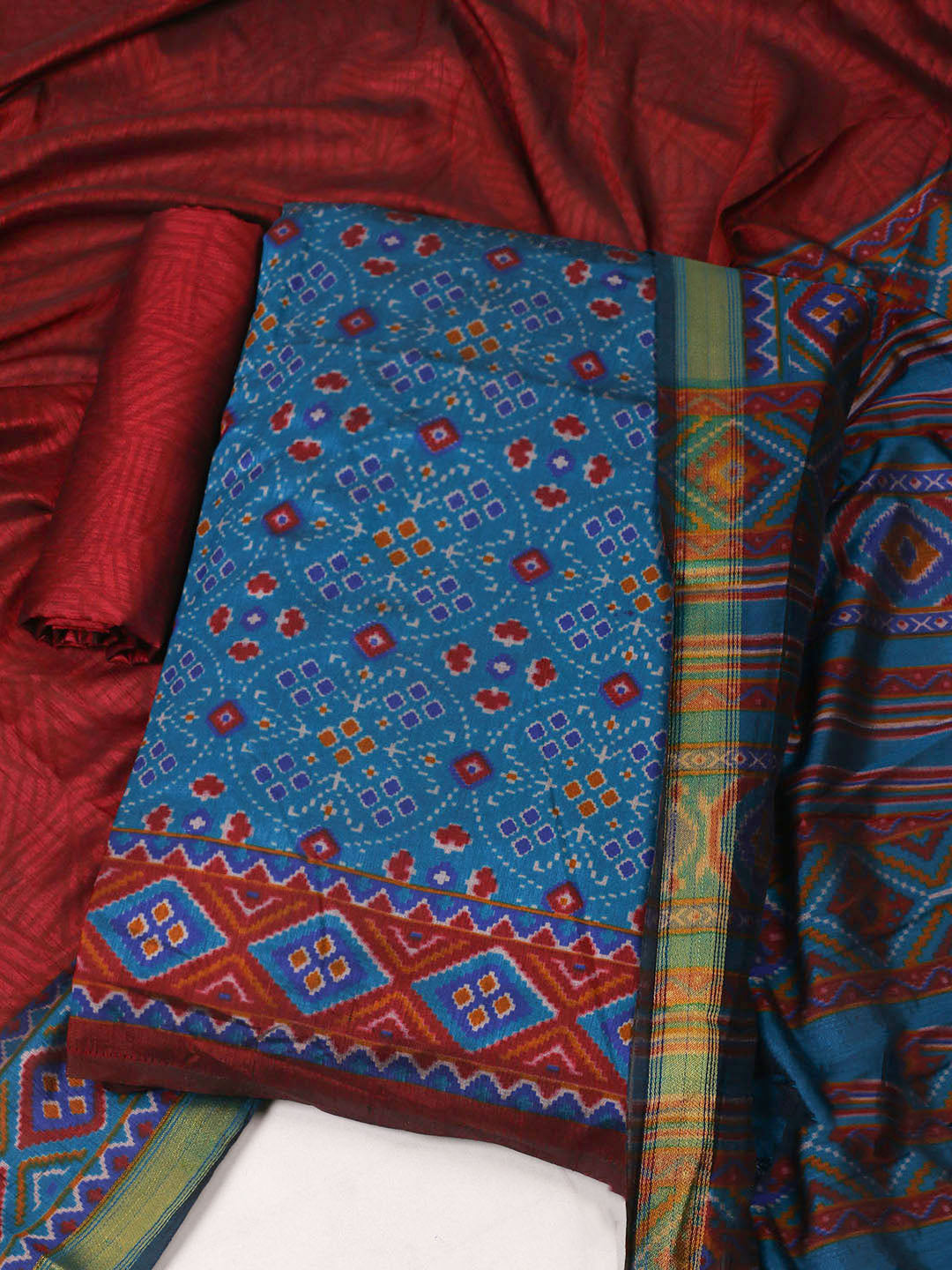 Woven Design Art Silk Unstitched Suit With Pant Dupatta