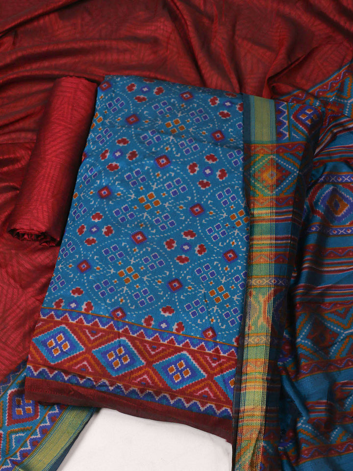 Woven Design Art Silk Unstitched Suit With Pant Dupatta