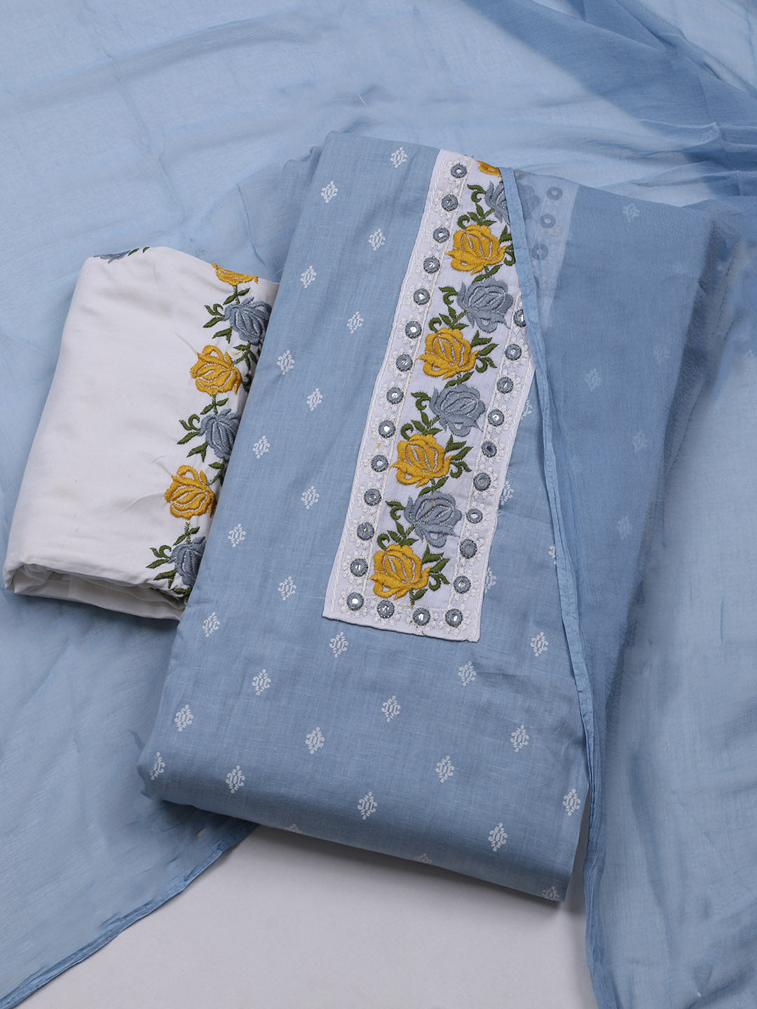 Printed Cotton Blend Unstitched Suit With Dupatta