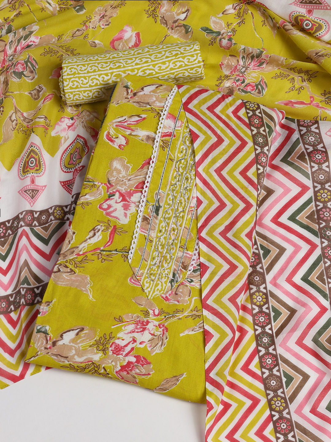 Neck Embroidered Cotton Blend Unstitched Suit With Dupatta