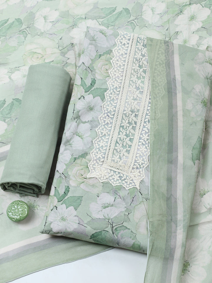 Plain Cotton Blend Unstitched Suit With Pant &amp; Dupatta