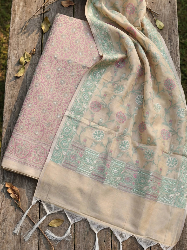 Banarasi Chanderi Unstitched Suit With Pant &amp; Dupatta