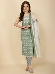 Printed Cotton Unstitched Suit Piece With Dupatta