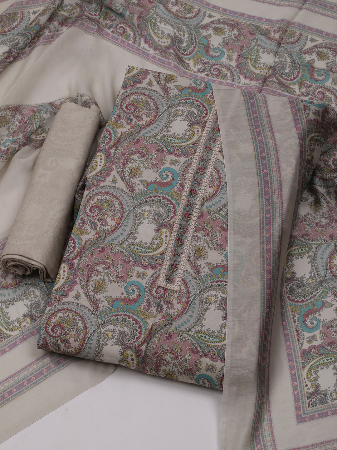 Printed Cotton Blend Unstitched Suit With Dupatta