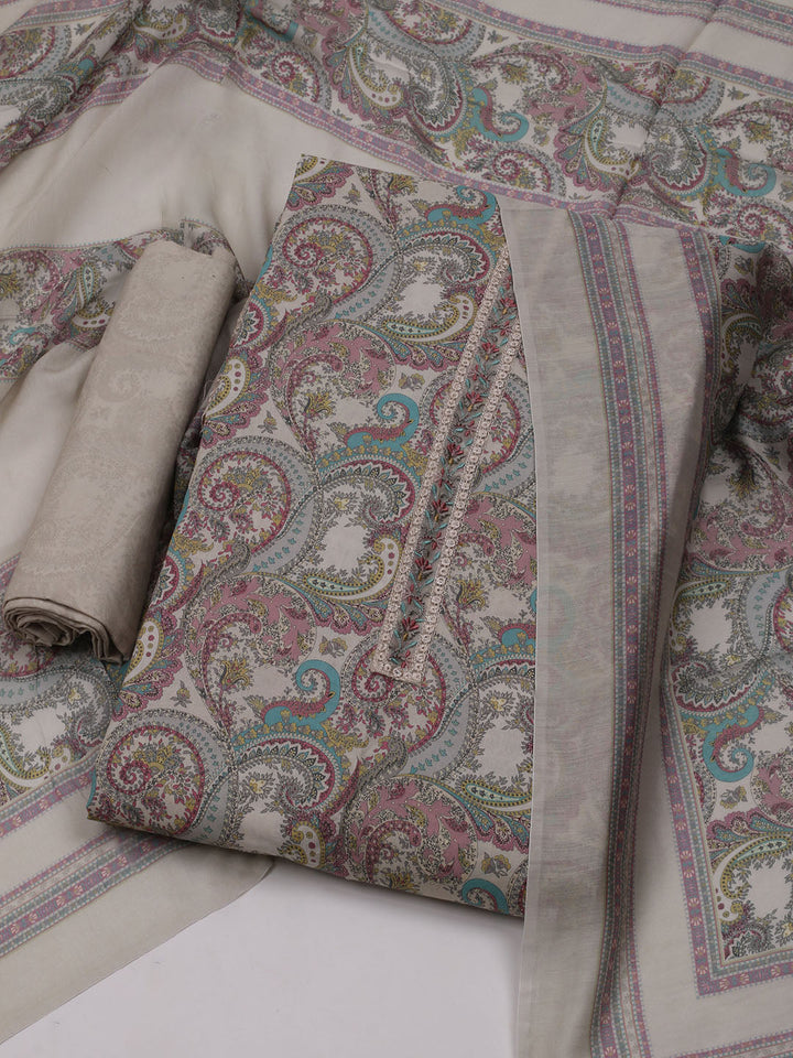 Printed Cotton Blend Unstitched Suit With Dupatta