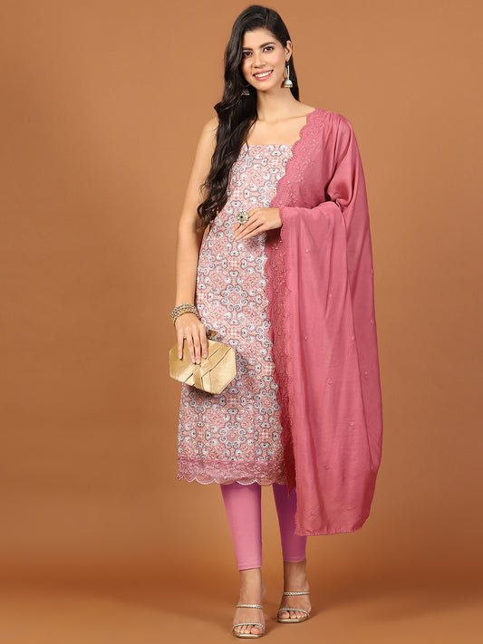 Printed Cotton Blend Unstitched Suit Piece With Dupatta