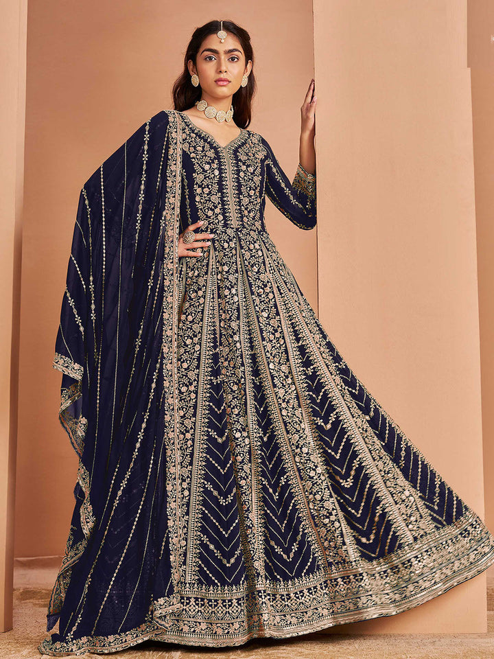 Embroidered Georgette Semi Stitched Suit With Pant &amp; Dupatta