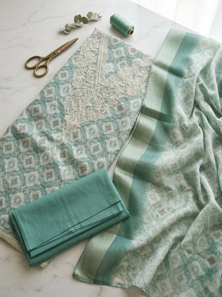 Embroidered Cotton Blend Unstitched Suit With Pant &amp; Dupatta