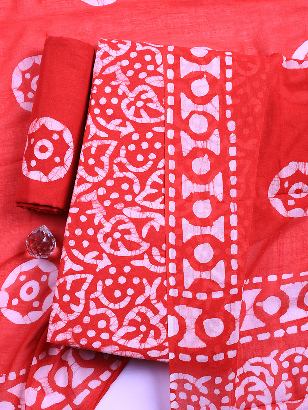 Printed Cotton Blend Unstitched Suit With Pant &amp; Dupatta