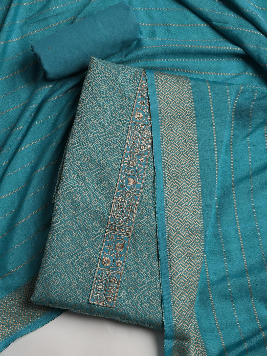 Patch Neck Art Silk Unstitched Suit With Dupatta