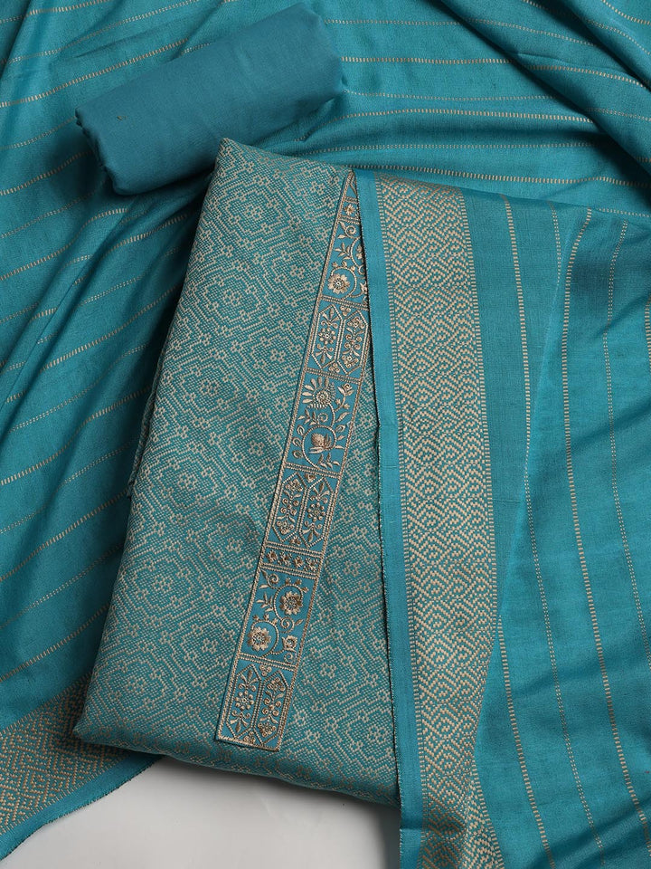 Patch Neck Art Silk Unstitched Suit With Dupatta