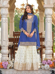 Embroidered Chinon Kurti With Gharara & Dupatta