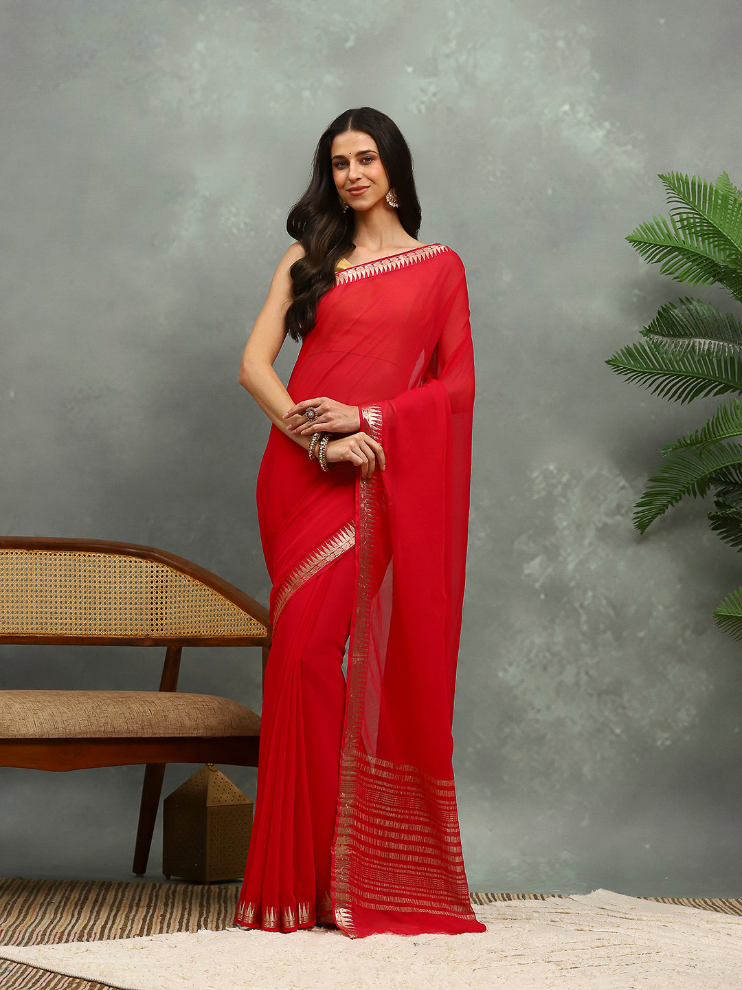 Zari Border Chiffon Woven Saree