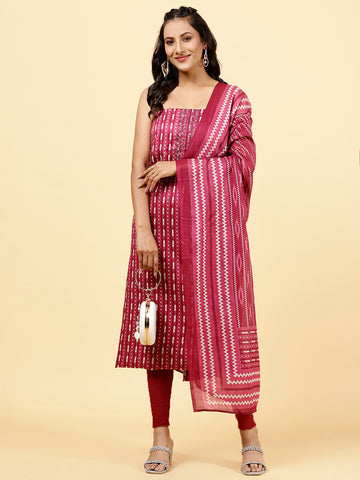 Printed Cotton Unstitched Suit Piece With Dupatta