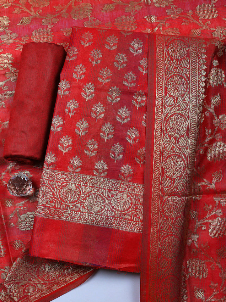 Woven Design Chanderi Unstitched Suit With Pant &amp; Dupatta