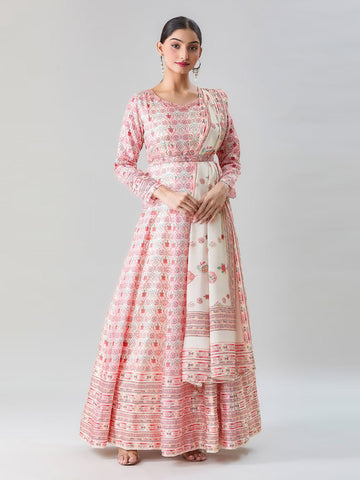 Floral Printed Anarkali Kurta With Legging & Dupatta