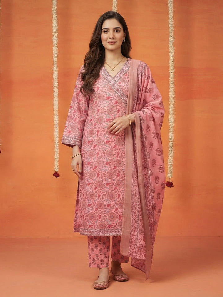 Printed Cotton Blend Kurta With Pant &amp; Dupatta