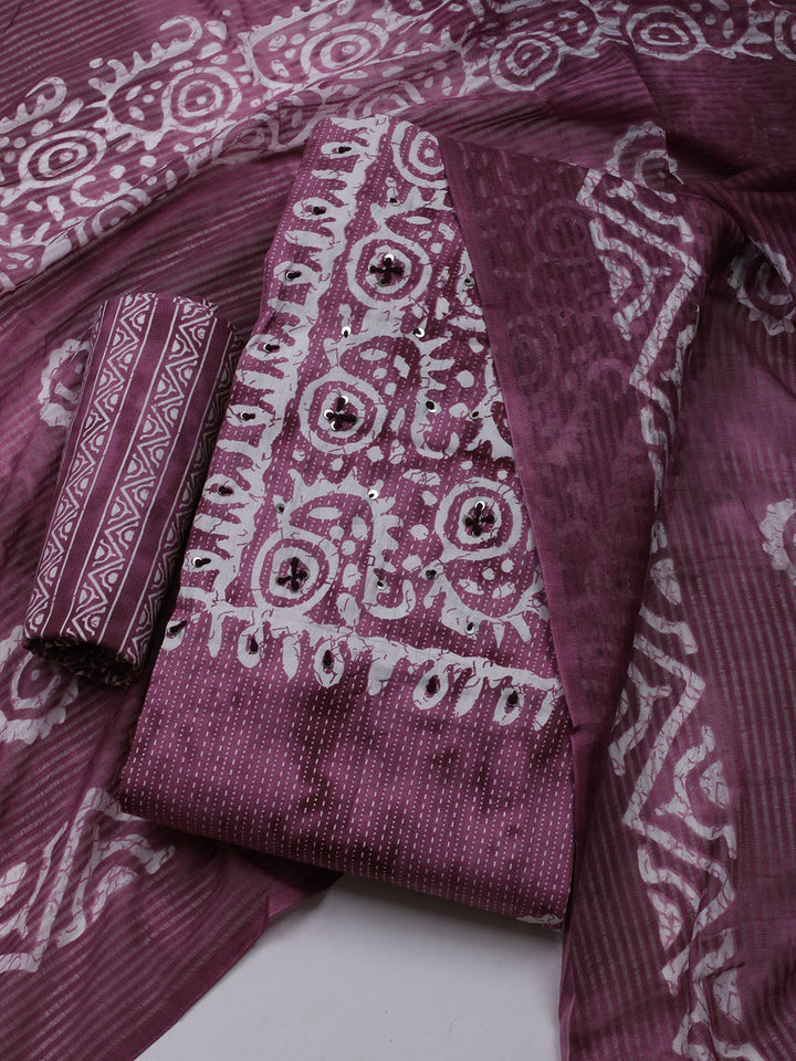 Neck Embroidered Cotton Blend Unstitched Suit With Dupatta