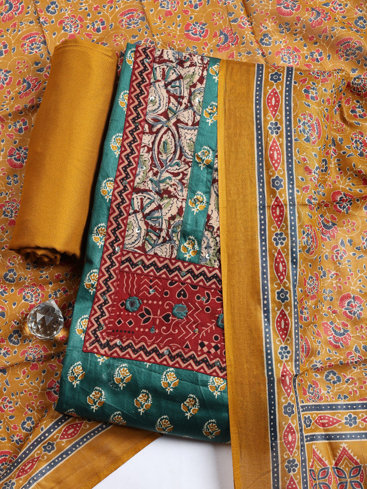 Printed Cotton Blend Unstitched Suit With Pant &amp; Dupatta