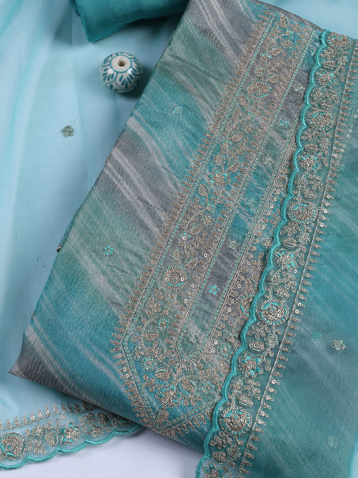 Neck Embroidery Tissue Unstitched Suit Piece With Dupatta