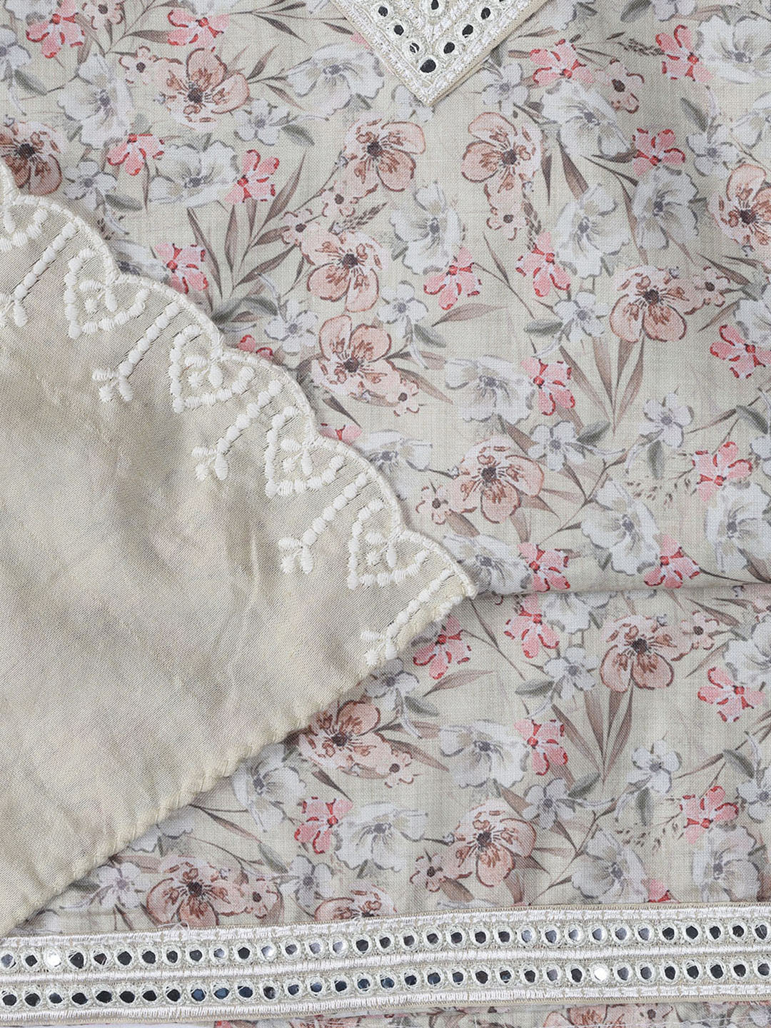 Printed Cotton Blend Unstitched Suit With Dupatta